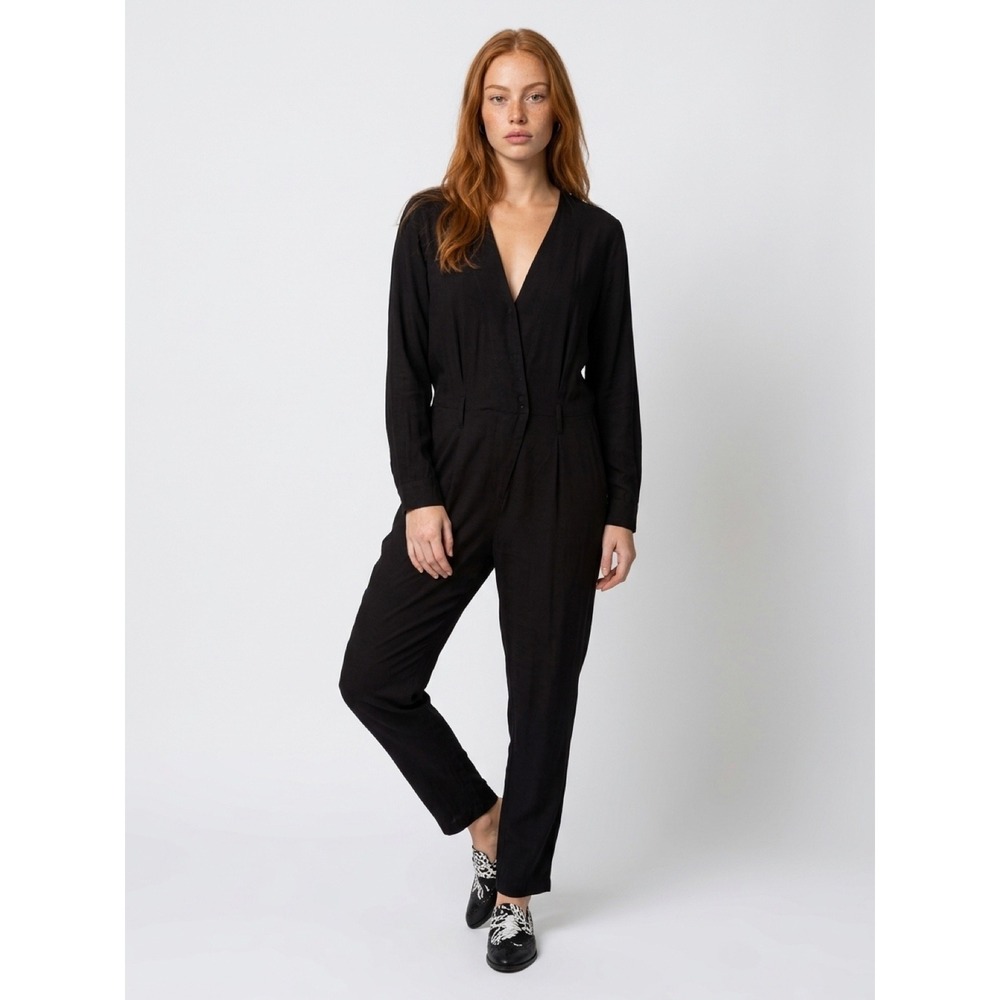 IRO Paris Frame Jumpsuit Black V-Neck Long Sleeve Tapered Romper 36 4 No Sash